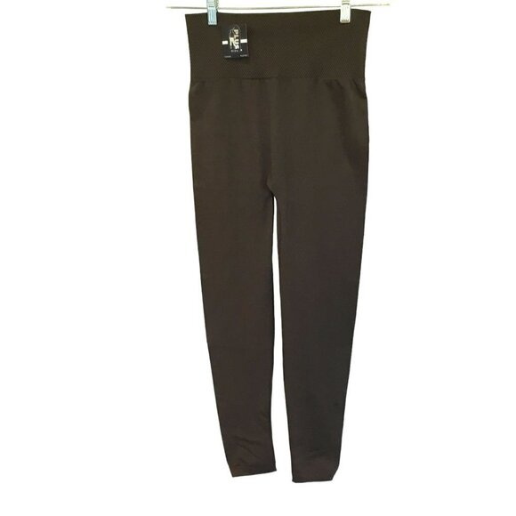 NWT Et Tu Women's Plus Size Activewear Leggings OS Plus Chocolate Brown Stretchy - Picture 1 of 8